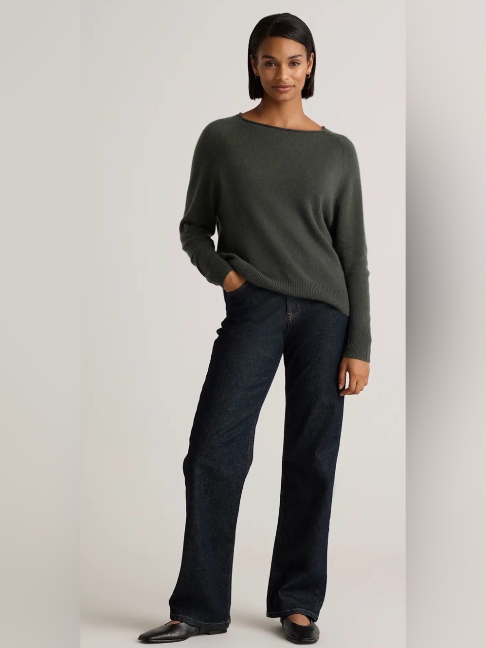 Quince Mongolian Cashmere Boatneck Sweater in Moss